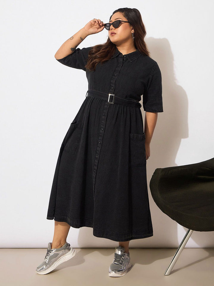Sassafras Curve Women Shirt Collar Lengan Pendek Baju Midi Pakaian