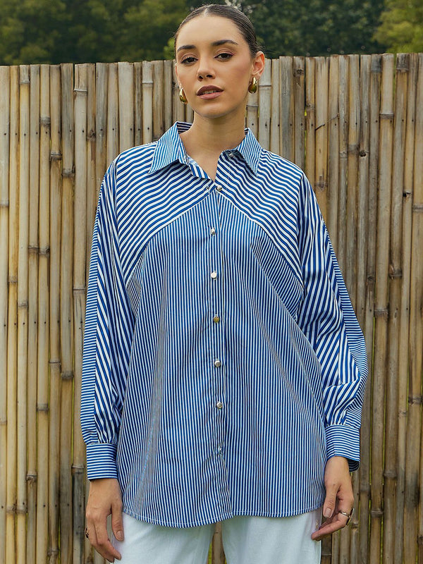 Pink Paprika by SASSAFRAS Women Vertical Striped Cotton Oversized Casual Shirt