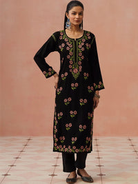 Rumah Wanita Chikankari Kerja Benang Sulam Bunga Kurta Bunga