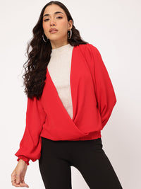 DressBerry Urban Goddess Plunge V-Neck Puff Sleeve Wrap Top