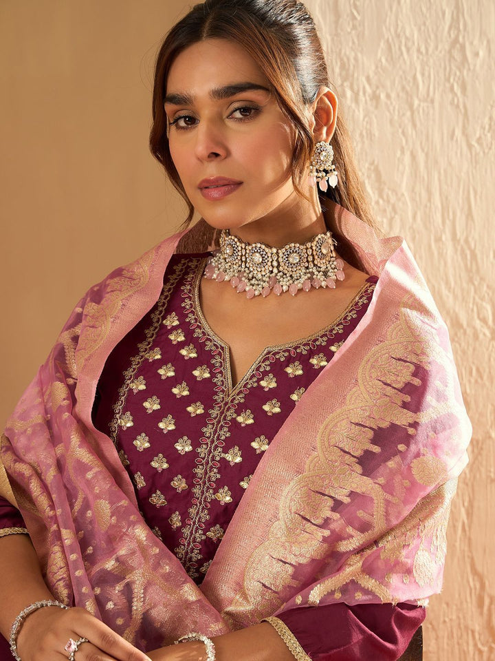 Indo Era Ethnic Motifs Yoke Design Straight Gotta Patti Liva Kurta with Trousers & Dupatta