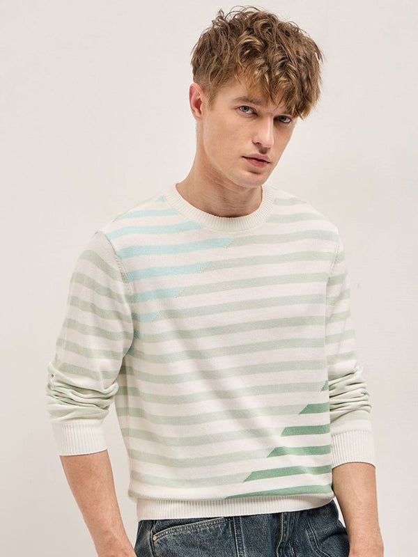 THE BEAR HOUSE Men Striped Round Neck Cotton Slim Fit T-shirt