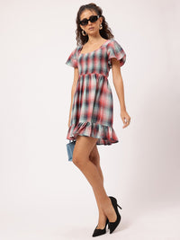 DressBerry Flirty Finesse Checked Cut-Out Smocked Flutter Sleeve Mini Dress