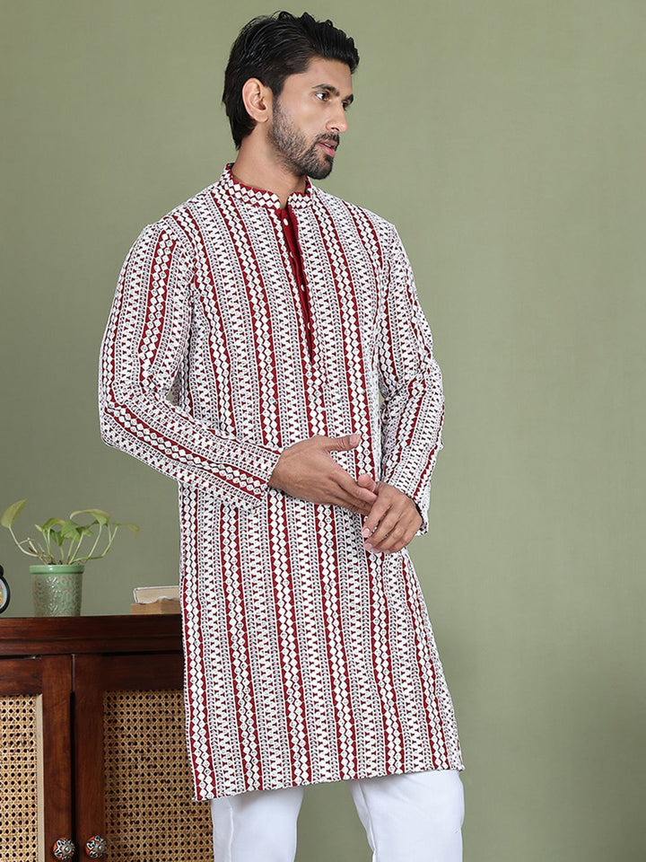 Jompers Geometric Printed Mandarin Collar Straight Kurta With Trouser