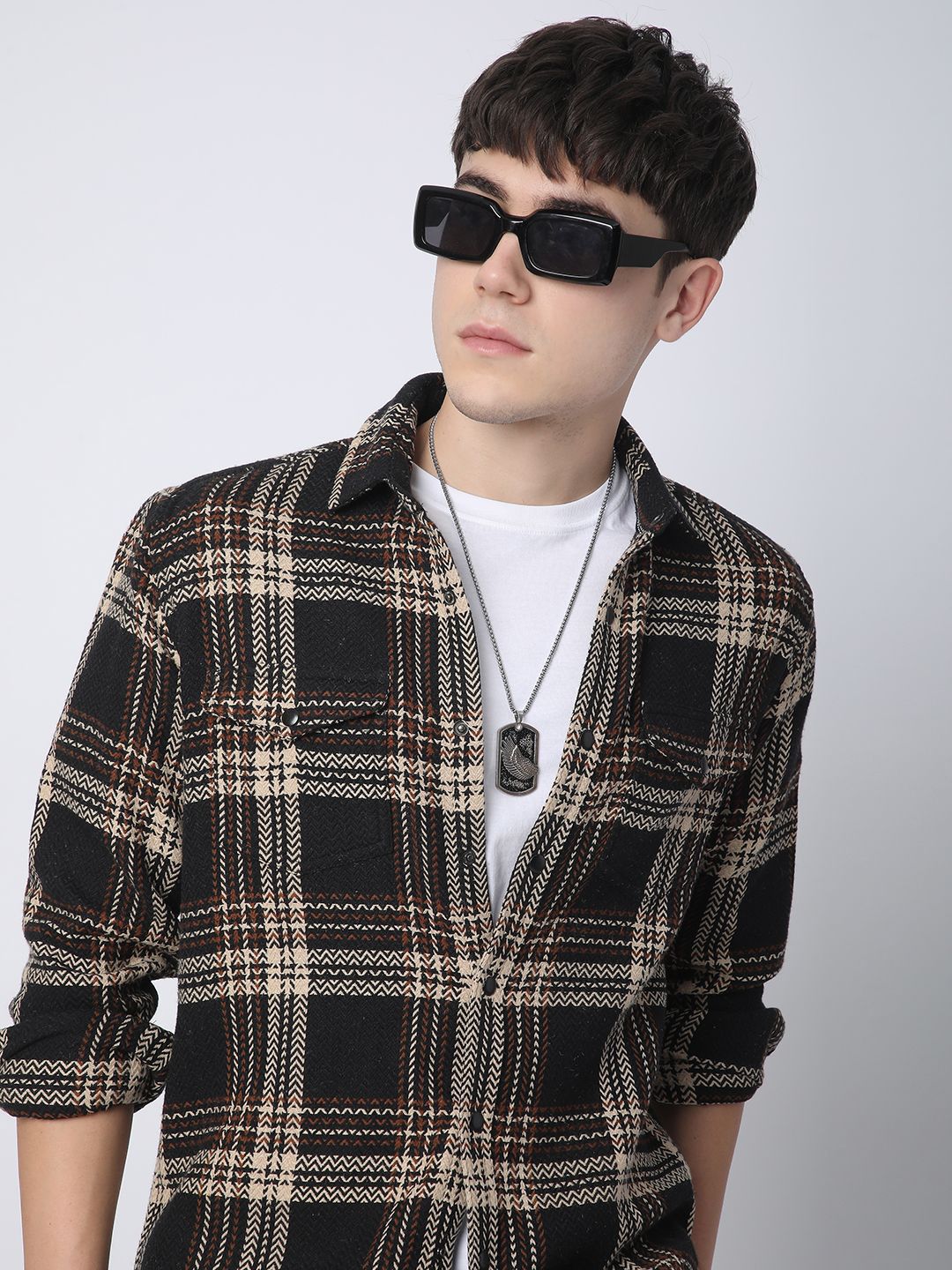VASTRADO Men Classic Slim Fit Opaque Checked Casual Shirt