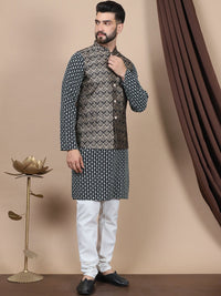 Anouk Ethnic Motifs Embroidered Pure Cotton Straight Kurta With Churidar & Nehru Jacket
