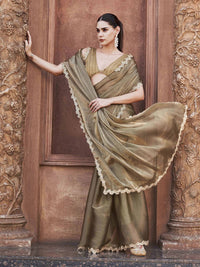 Tikhi Imli Solid With Embroidered Border Polyester Saree