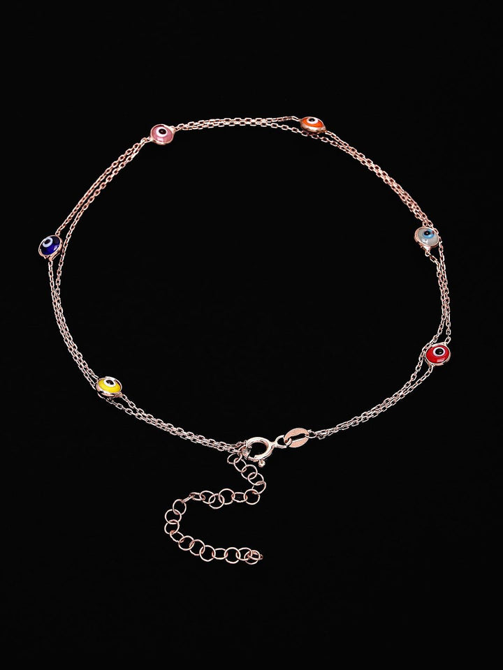 PANASH 925 Sterling Silver Rose Gold-Plated Evil Eye Multistrand Bracelet