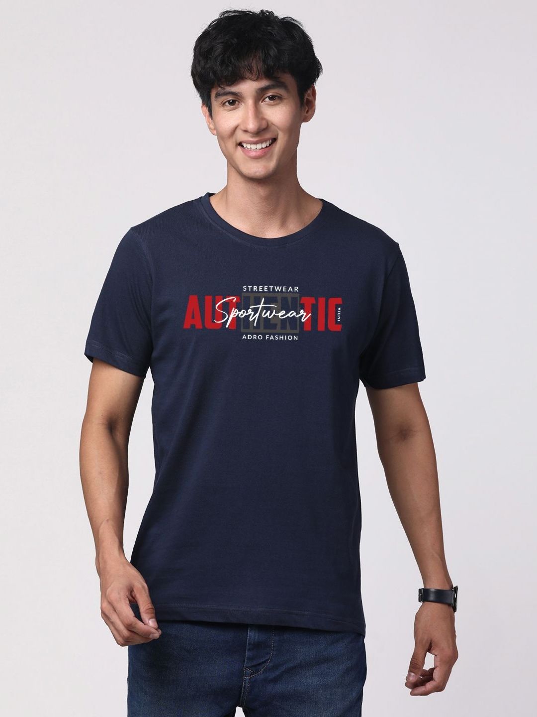 ADRO Men Typography Printed Round Neck Cotton T-shirt