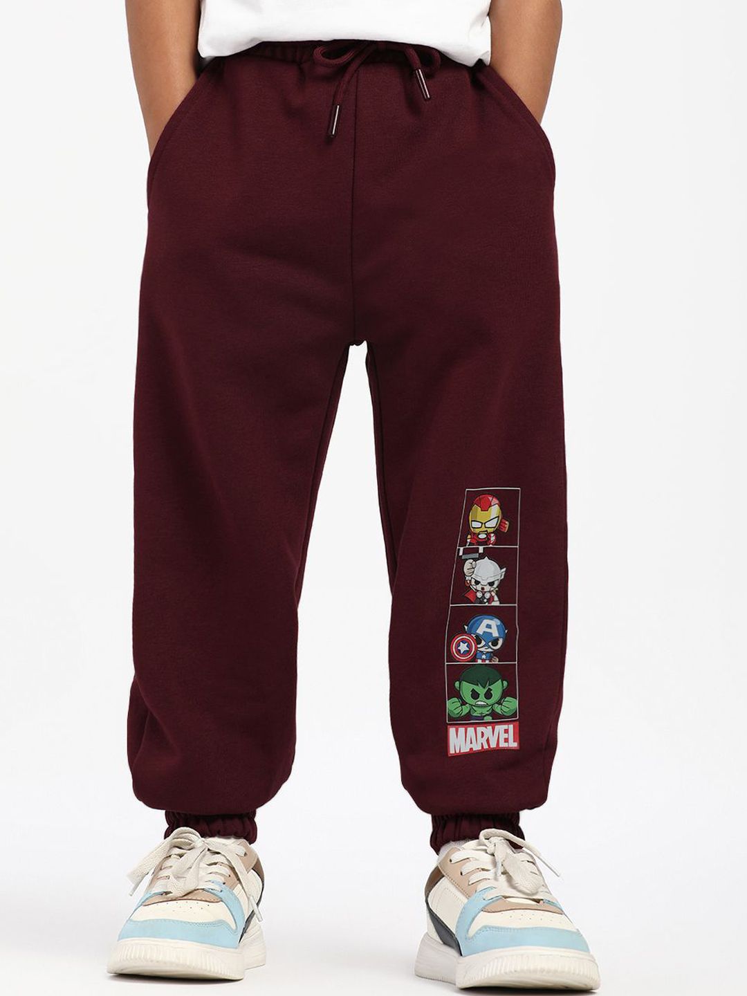 Nauti Nati Boys Marvel Printed  Mid-Rise Joggers