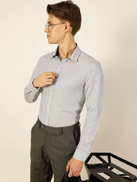 Thomas Scott Men Smart Cutaway Collar Vertical Striped Cotton Formal Shirt