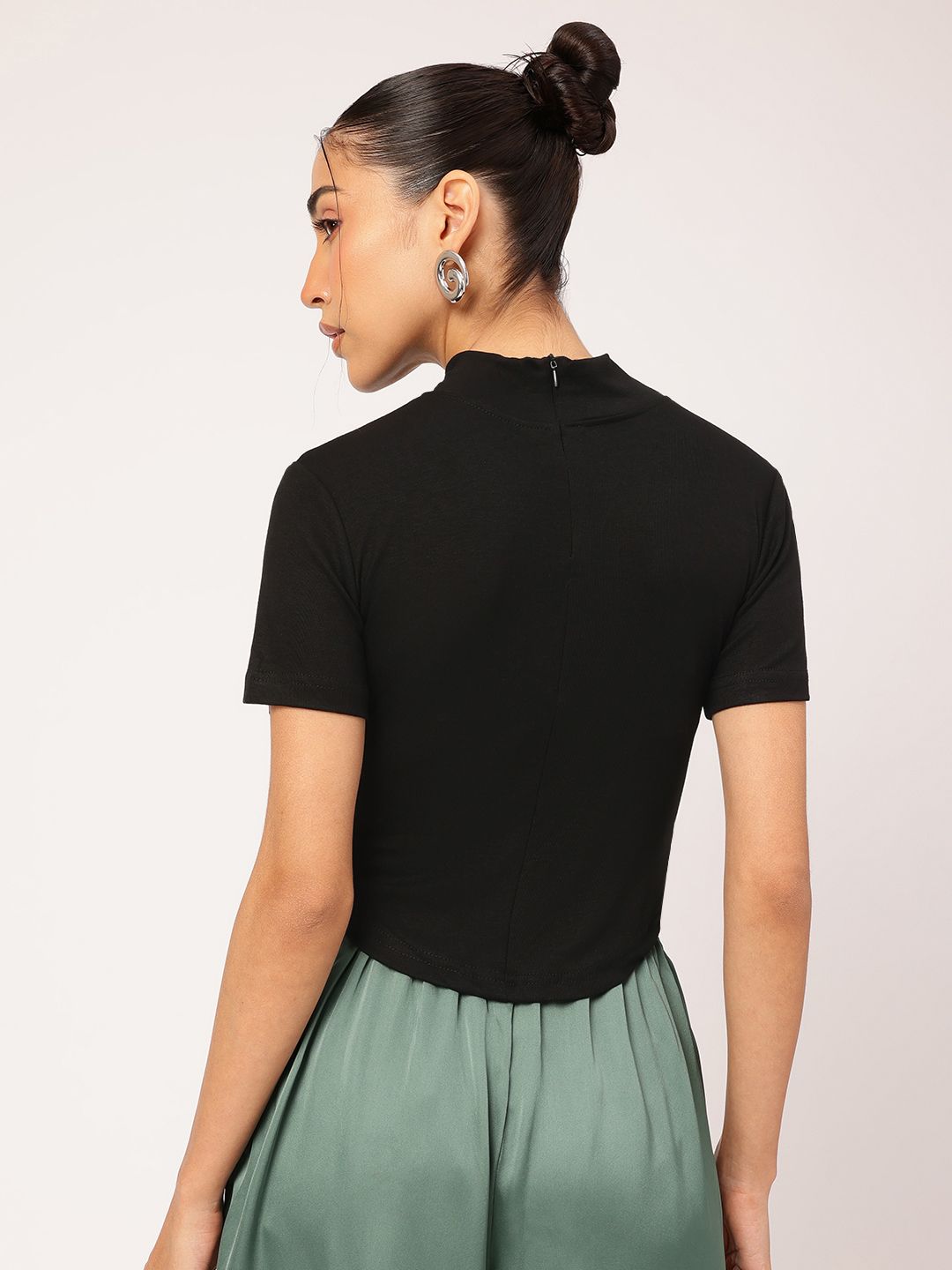 DressBerry Snatched Waist High Neck Ruched Top