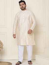 SOJANYA PLUS Geometric Embroidered Thread Work Silk Cotton Straight Kurta with Pyjamas