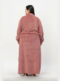 KLOTTHE Plus Size Rust Shirt Collar Bath Robe With Belt