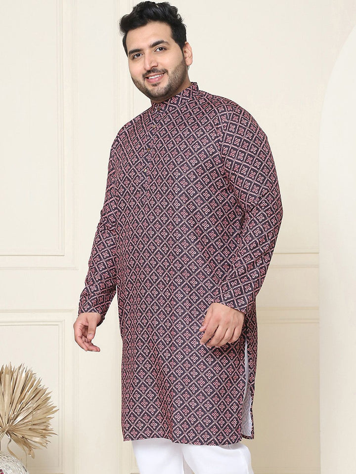 SOJANYA PLUS Ethnic Motifs Printed Band Collar Pure Cotton Straight Kurta