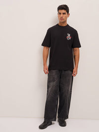 THE BEAR HOUSE Men Typography Printed Round Neck Pure Cotton Oversized T-shirt