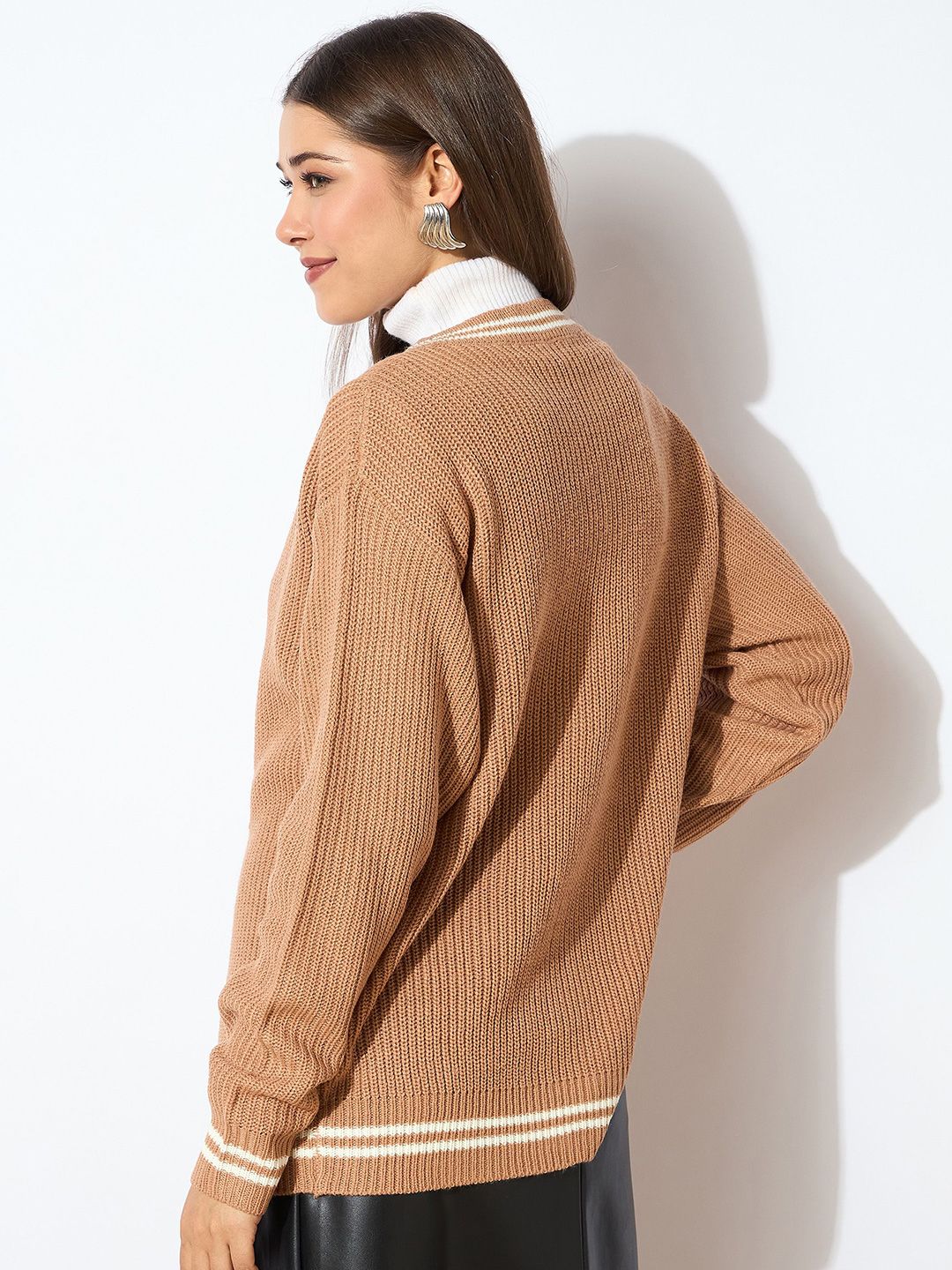 SASSAFRAS Women Acrylic Front-Open Oversized Sweater
