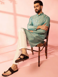 Anouk Ethnic Motifs Woven Design Mandarin Collar Straight Kurta