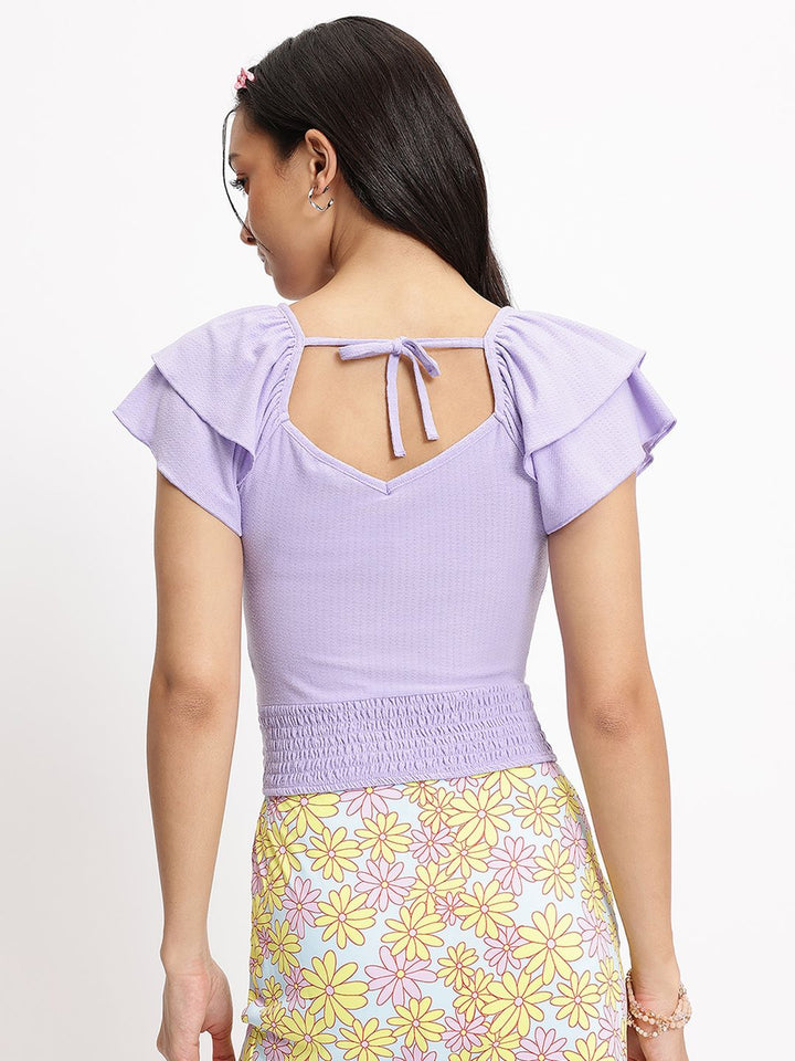 DressBerry Wrap Mirage Lavender Luster V-Neck Smocked Blouson Top