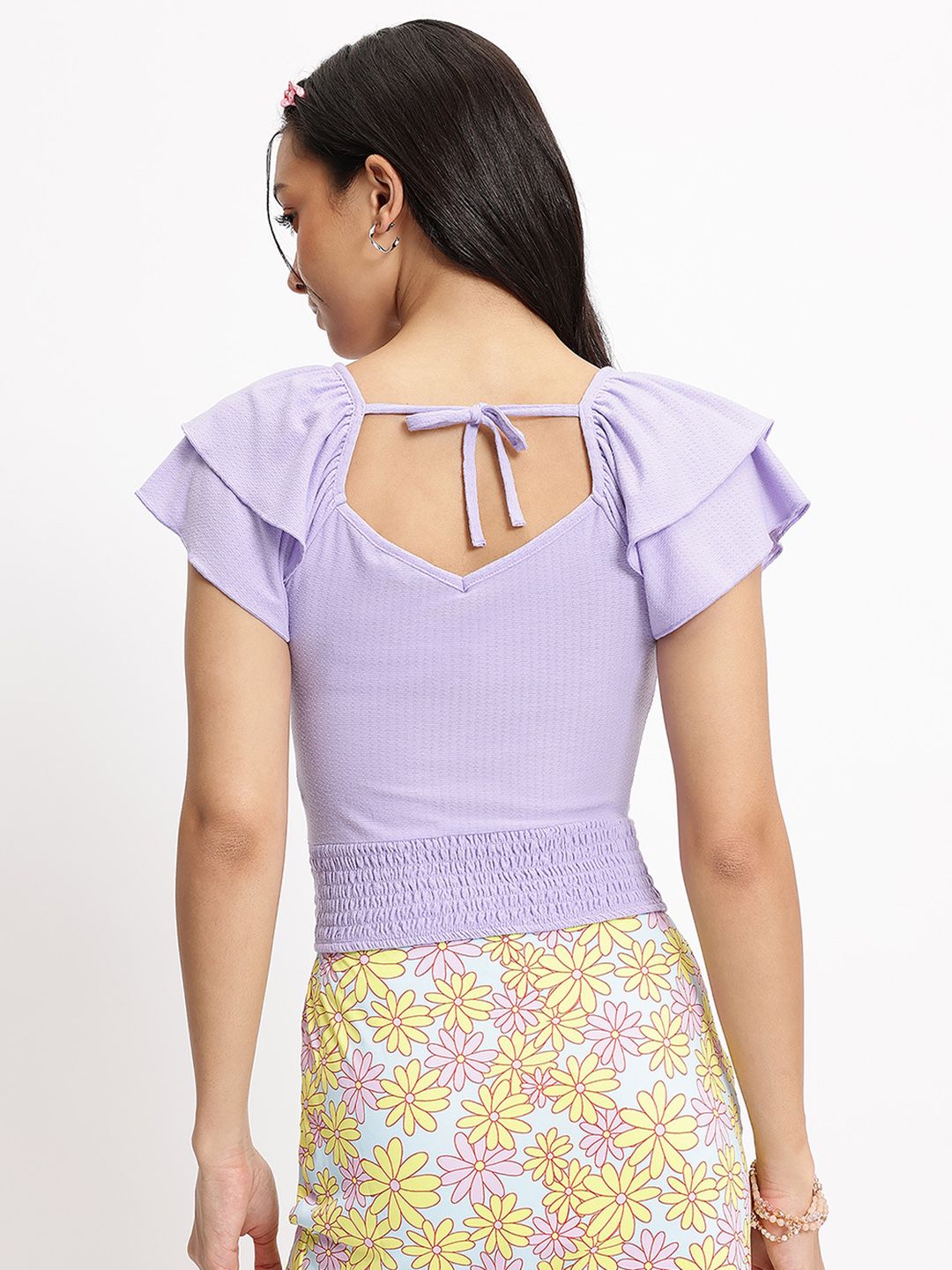 DressBerry Wrap Mirage Lavender Luster V-Neck Smocked Blouson Top