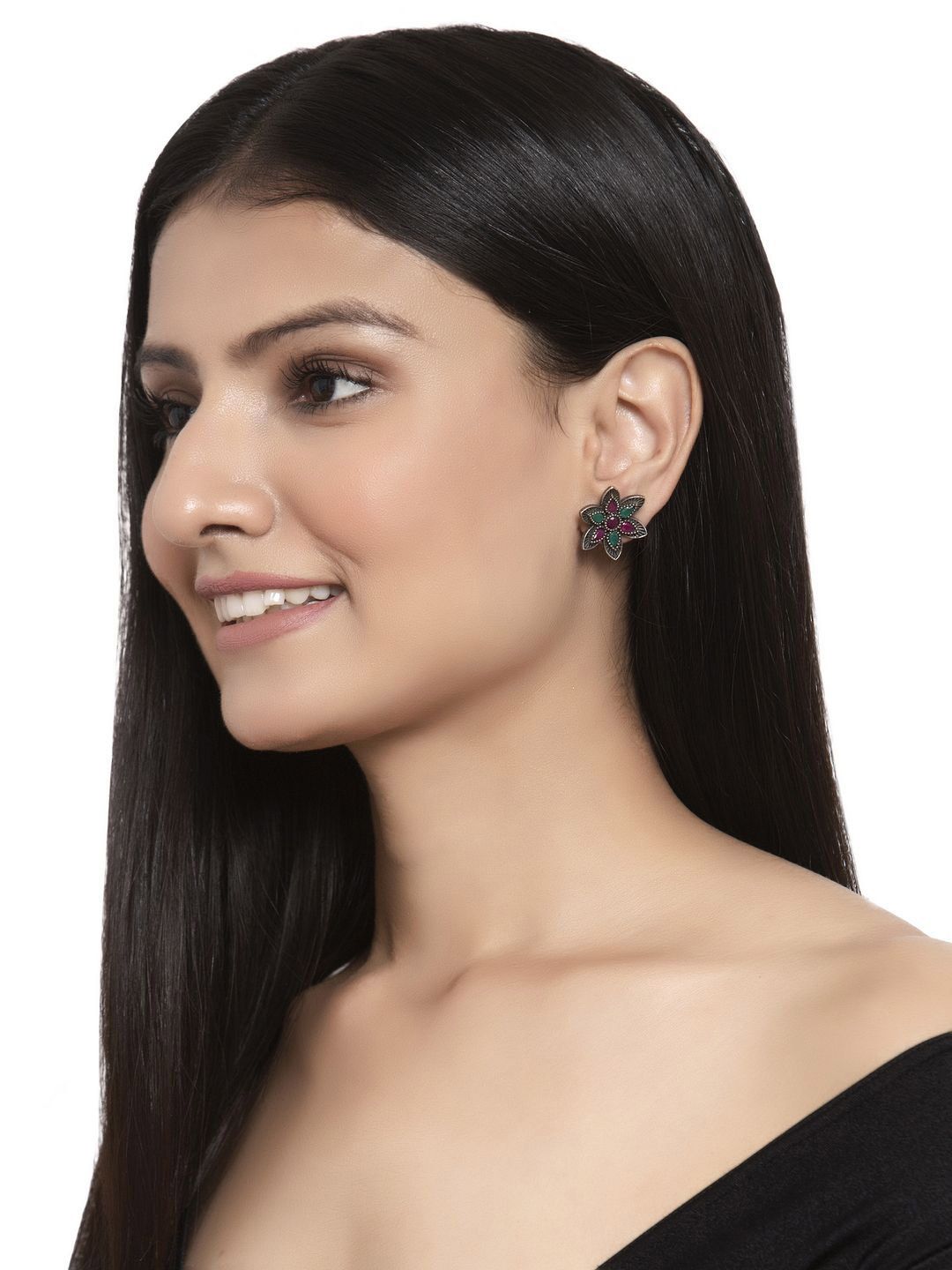 Anouk Silver-Plated Stone Studded Floral Shaped Studs