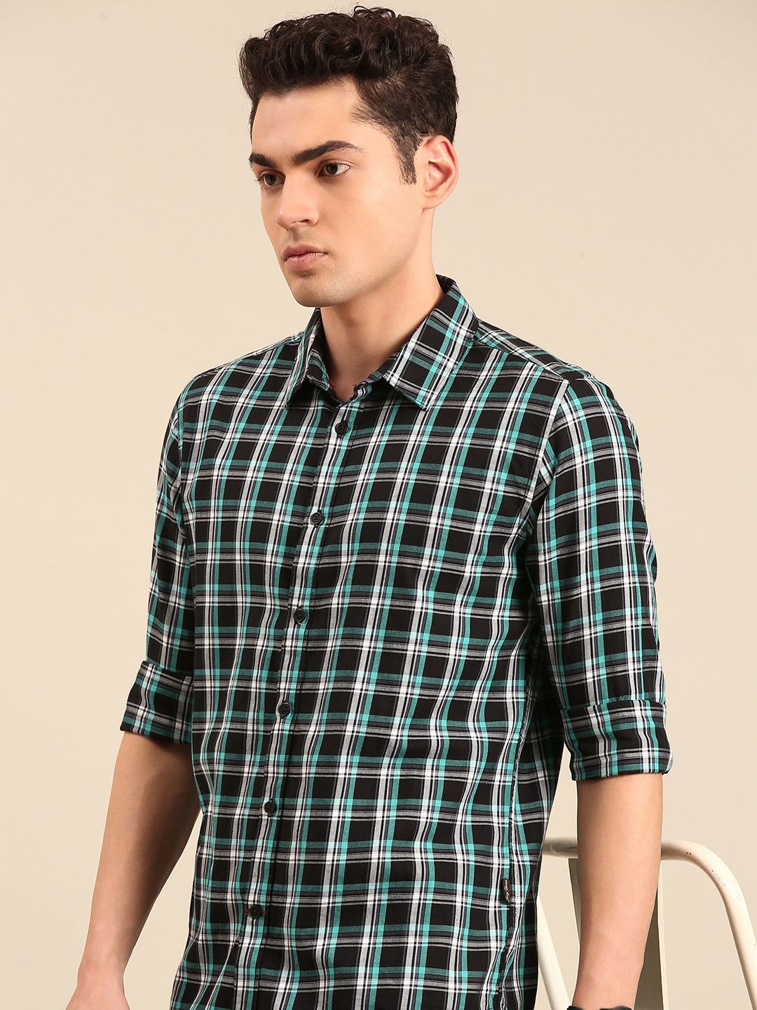 Being Human Pure Cotton Slim Fit Checked Casual Shirt
