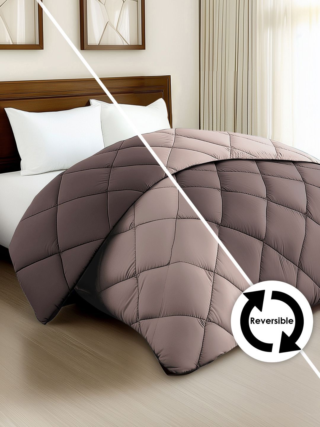 Story@home Browm & Beige Solid Reversible 240 GSM Heavy Winter Double Bed Comforter