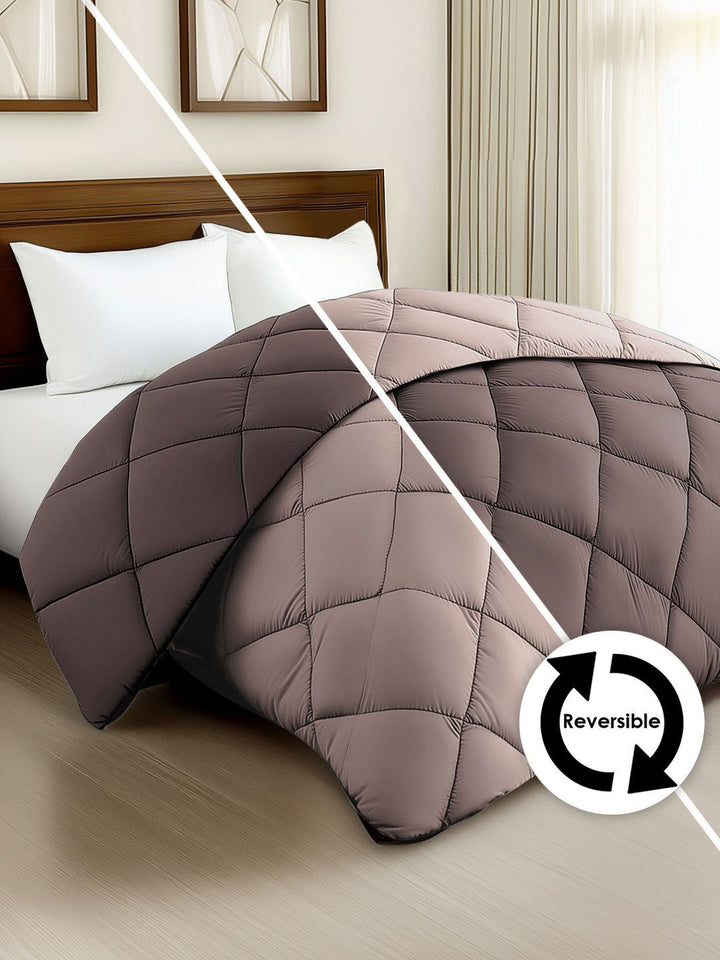 Story@home Browm & Beige Solid Reversible 240 GSM Heavy Winter Double Bed Comforter