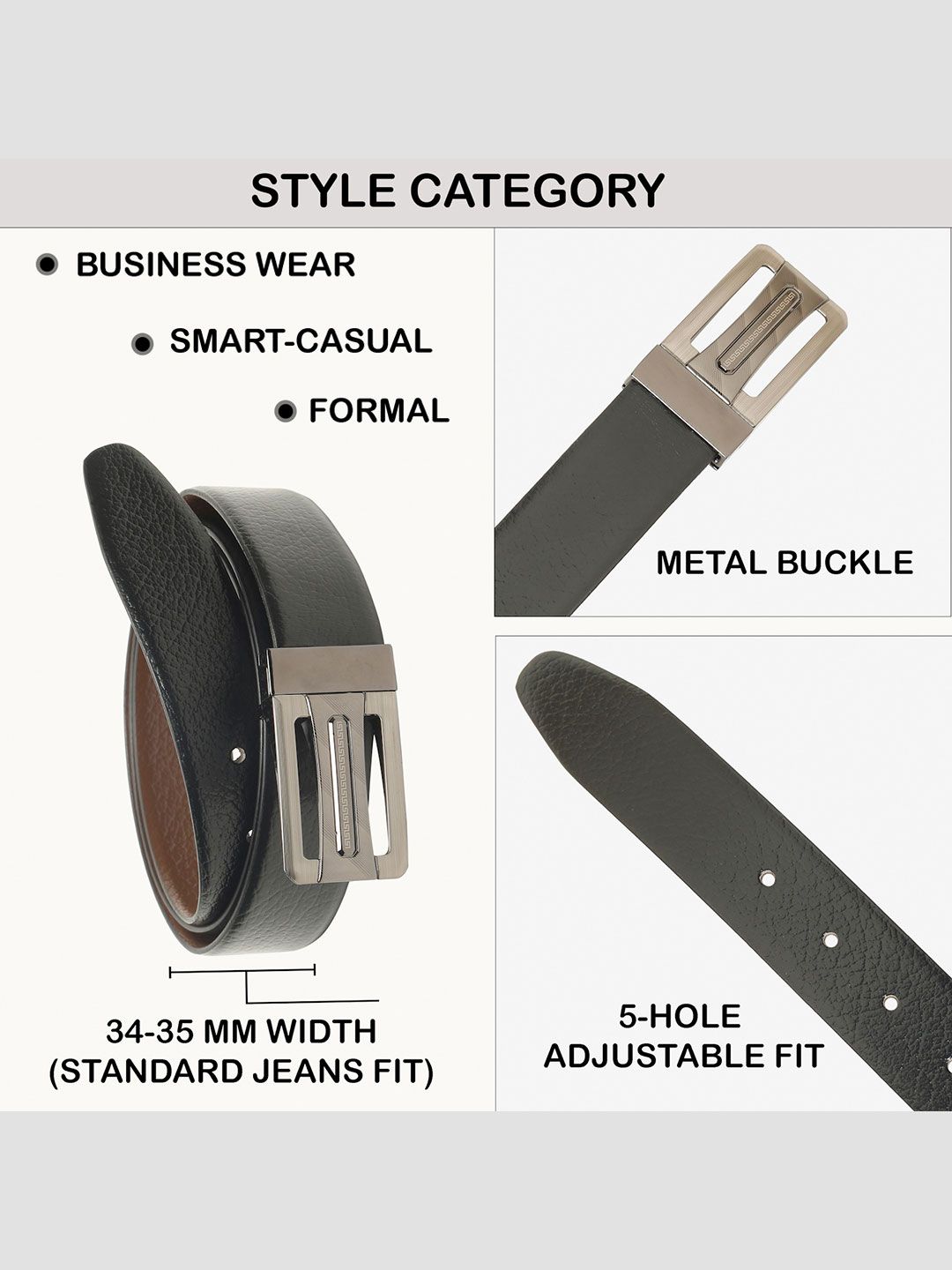 Teakwood Leathers Men Textured Leather Reversible Belt