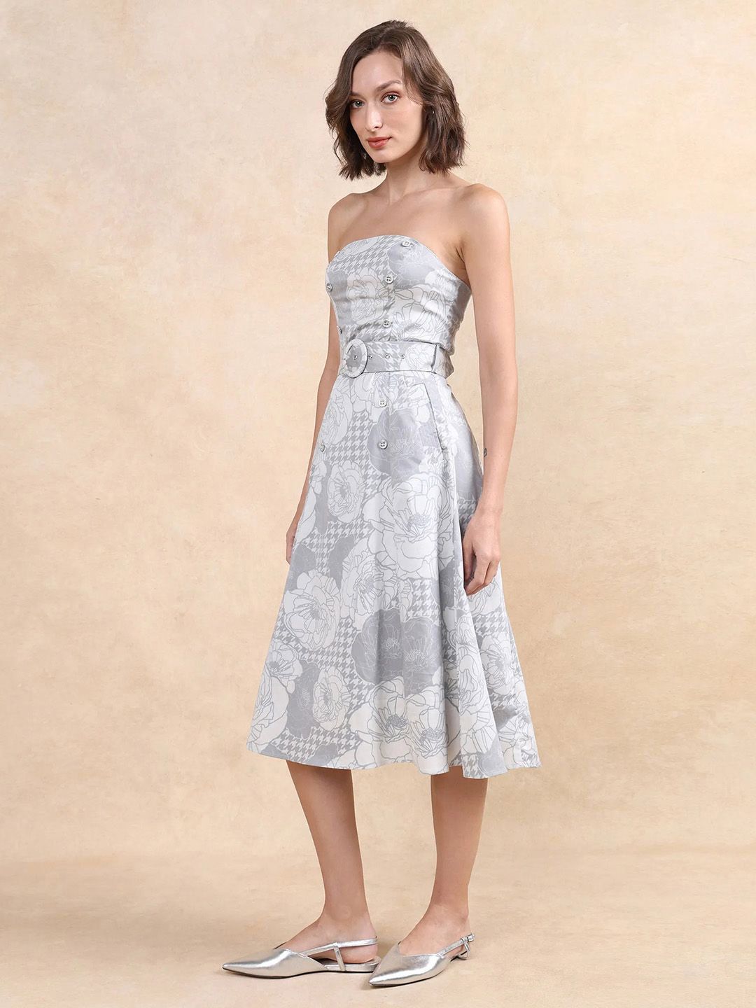 RAREISM Floral Printed Bandeau Midi Dress