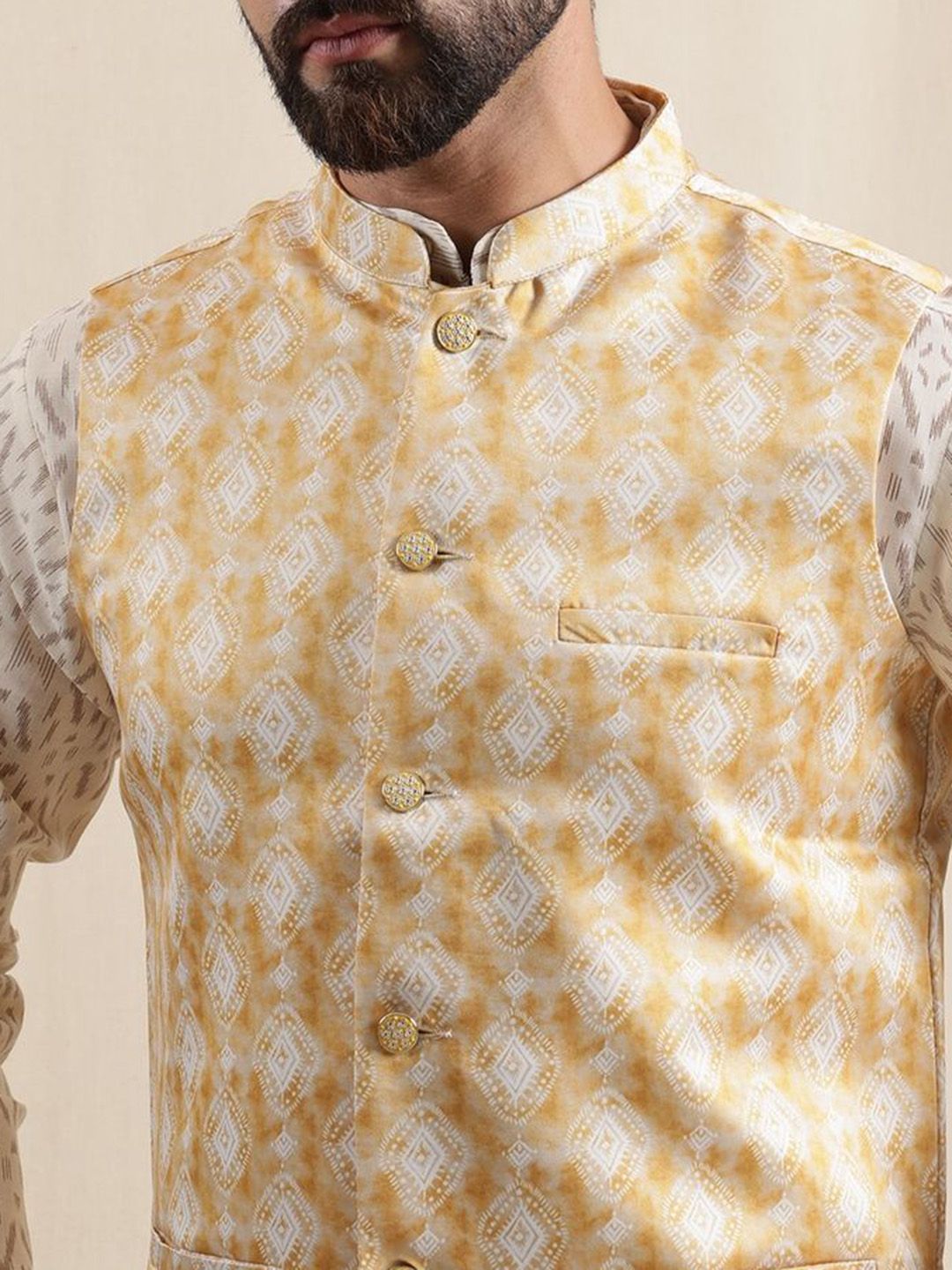 Kurta Lurus Bercetak Geometrik Anouk Dengan Piyama & Jaket Nehru
