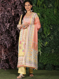 Mamicha Women Floral Printed Regular Pure Cotton Kurta with Palazzos & With Dupatta