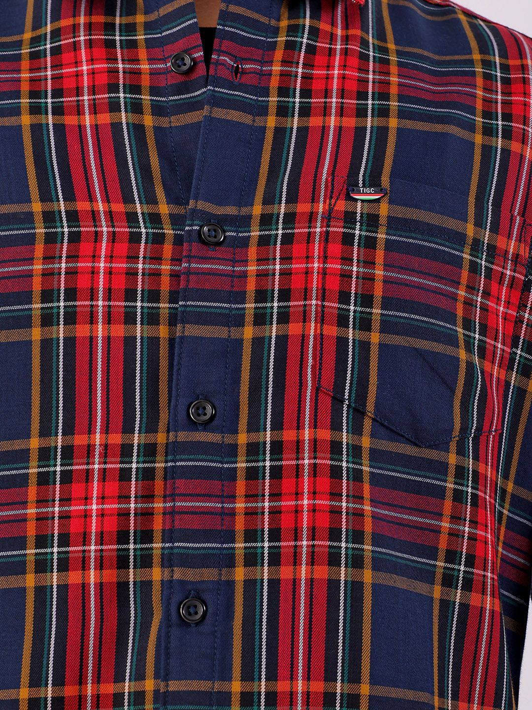 The Indian Garage Co Men Spread Collar Checked Cotton Slim Fit Casual Shirt