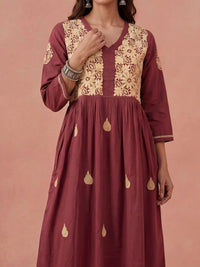 Rumah Wanita Chikankari Kerja Benang Sulam Anarkali Kurta