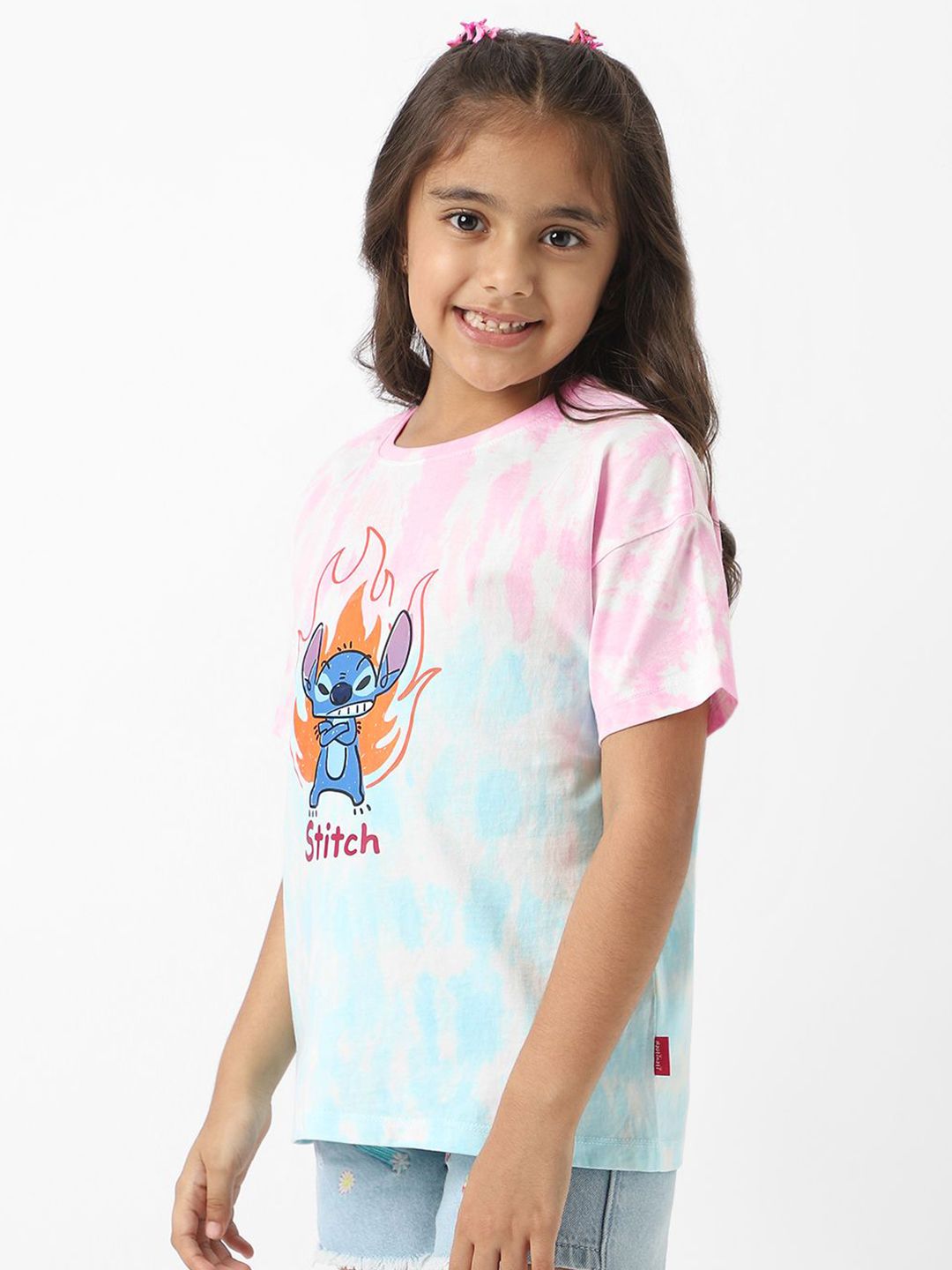 NautiNati Girls Disney Stitch Summer Tie-Dye T-Shirt
