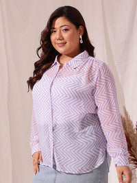 CURVY STREET Women Plus Size Comfort Spread Collar Printed Relaxed Fit Casual Shirt