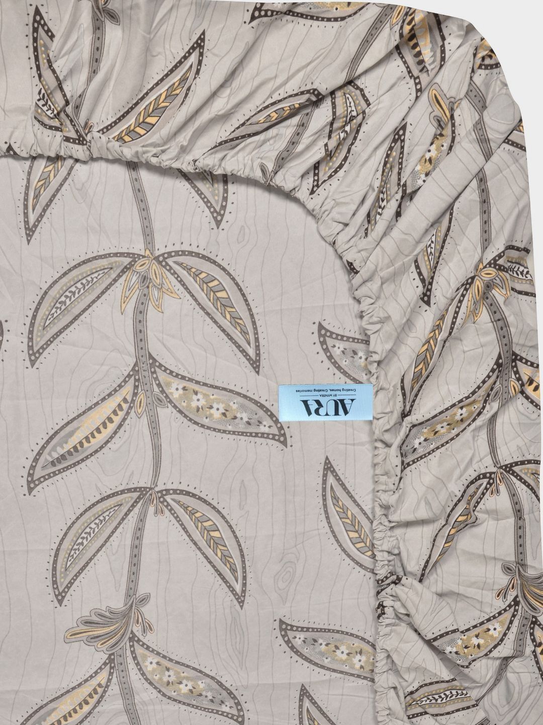 Aura Beige & Grey Floral 300 TC Fitted Double King Bedsheet Set 2.50 m x 2.25 m