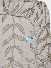 Aura Beige & Grey Floral 300 TC Fitted Double King Bedsheet Set 2.50 m x 2.25 m