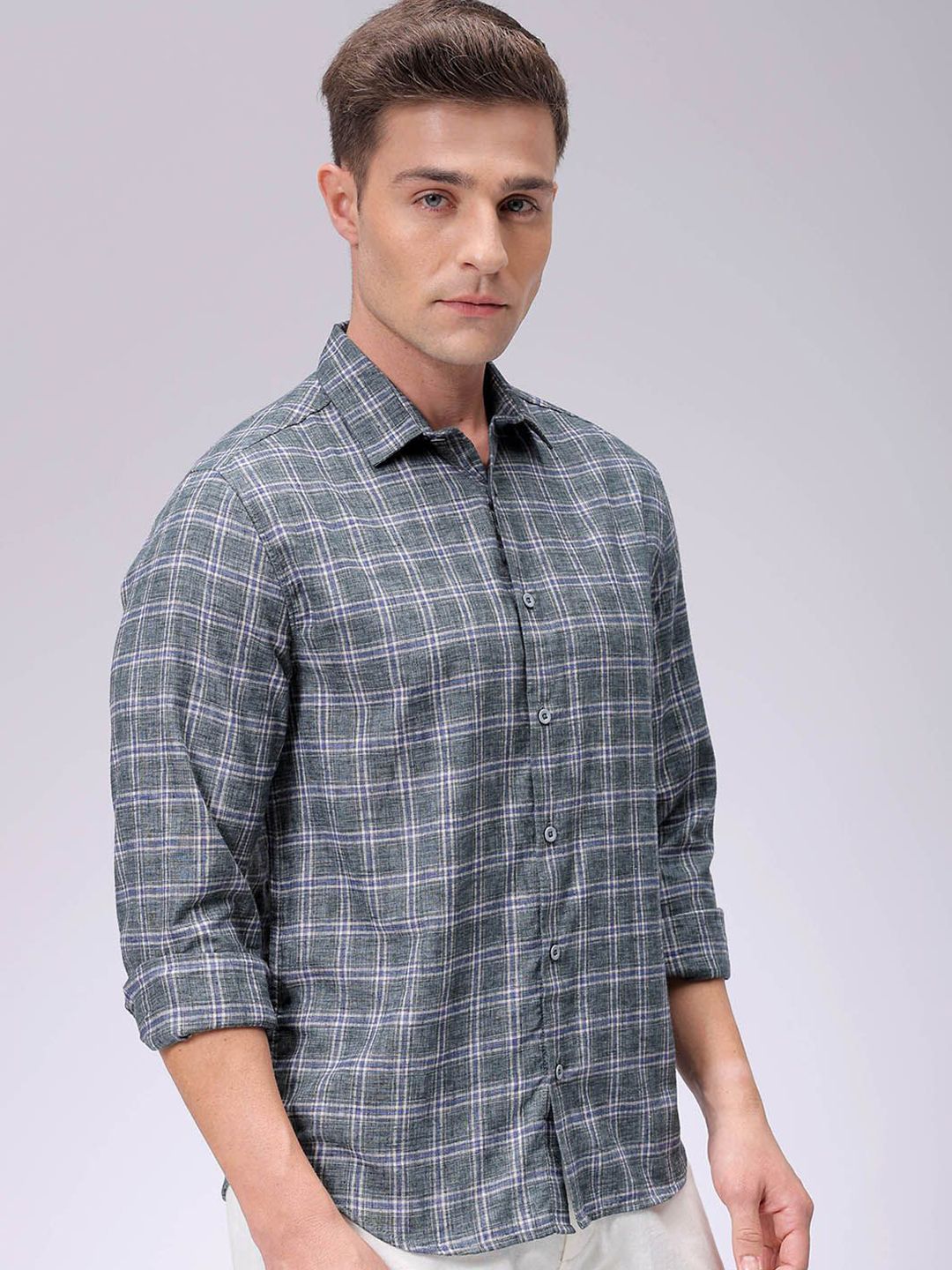 The Indian Garage Co Men Slim Fit Opaque Checked Casual Shirt