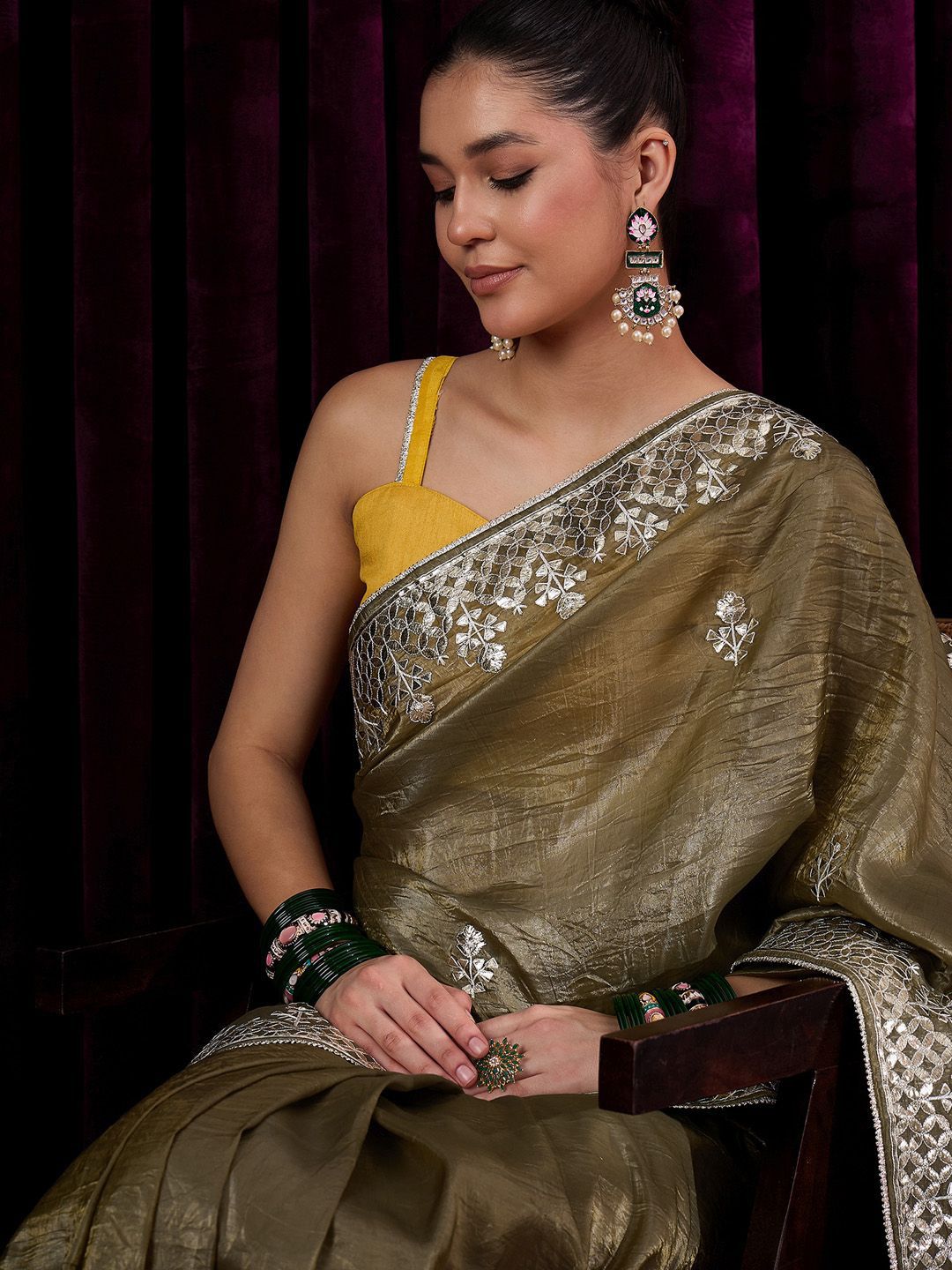Saree mall Ethnic Motifs Gotta Patti Tissue Sarees