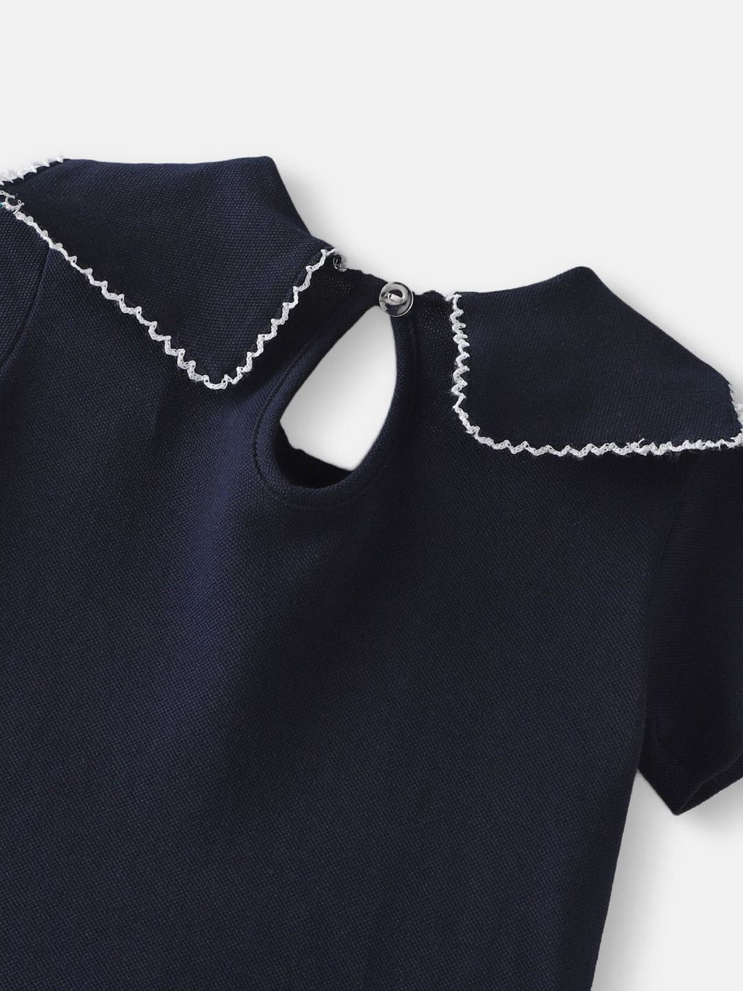 Nauti Nati A-Line Girls Blue Pique Cotton Applique Dress