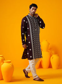 SOJANYA LUXE Kolar Mandarin Sulam Bunga Berlabuci Kurta Lurus Dengan Seluar