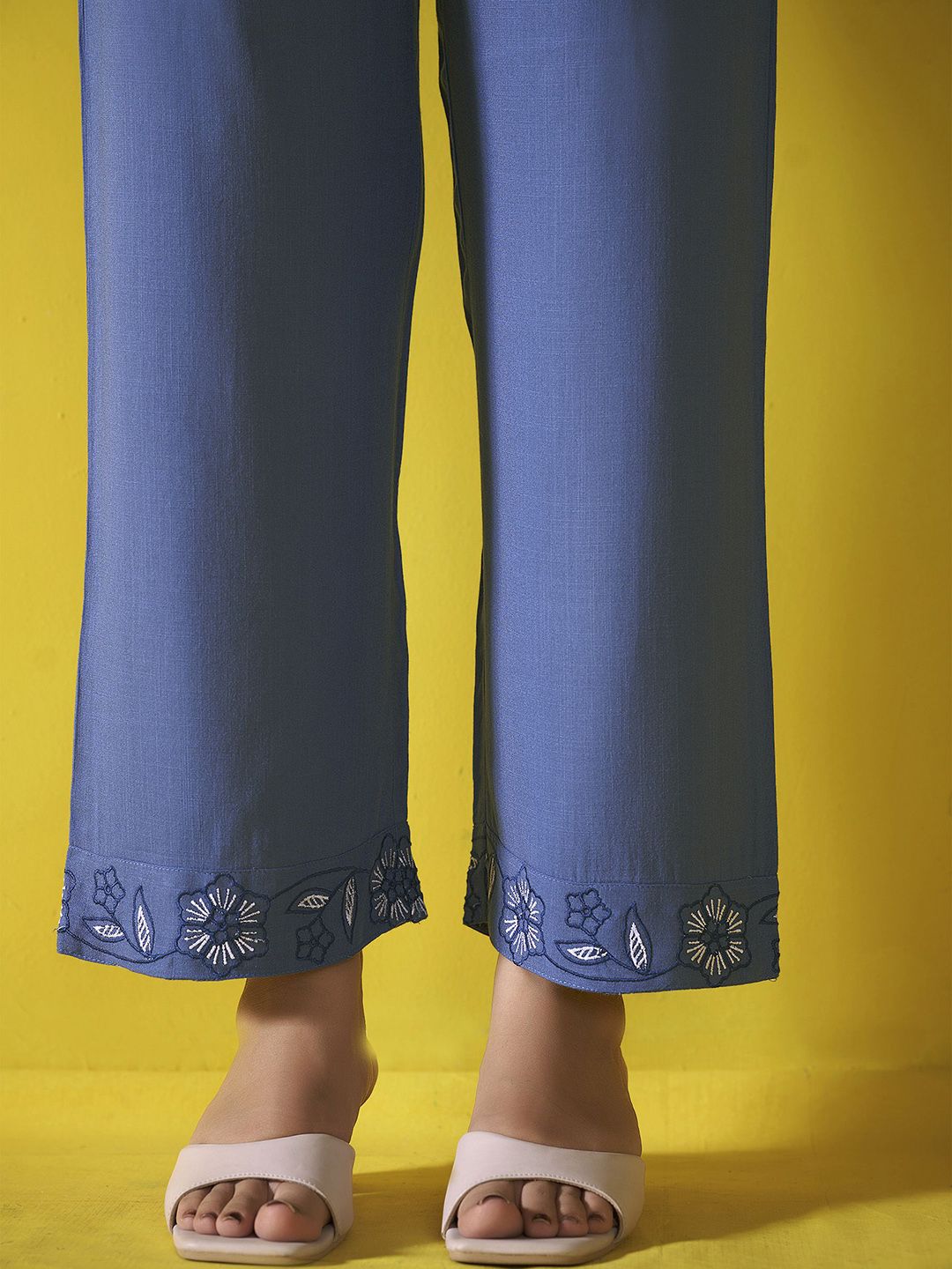 Anouk Blue and white Embroidered Liva Shirt With Trouser