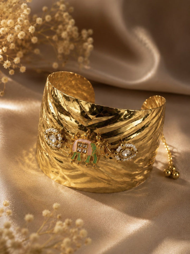 PANASH Gold-Plated Artificial Stones Studded Cuff Bracelet