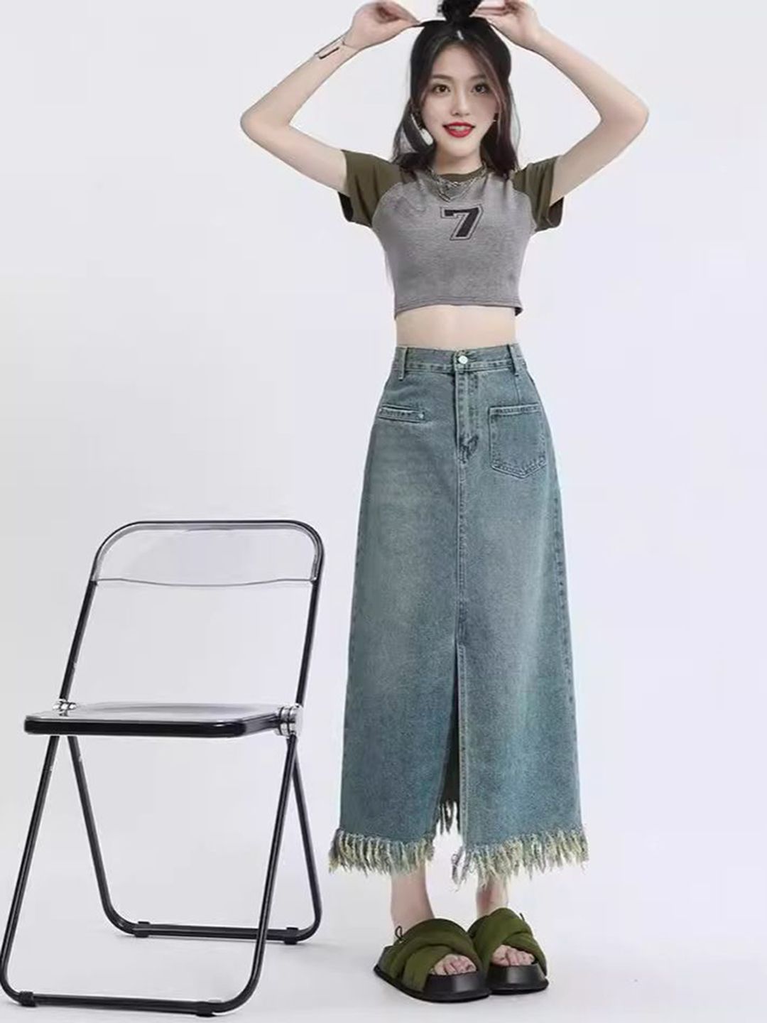 DressBerry Women Denim A-Line Midi Skirt