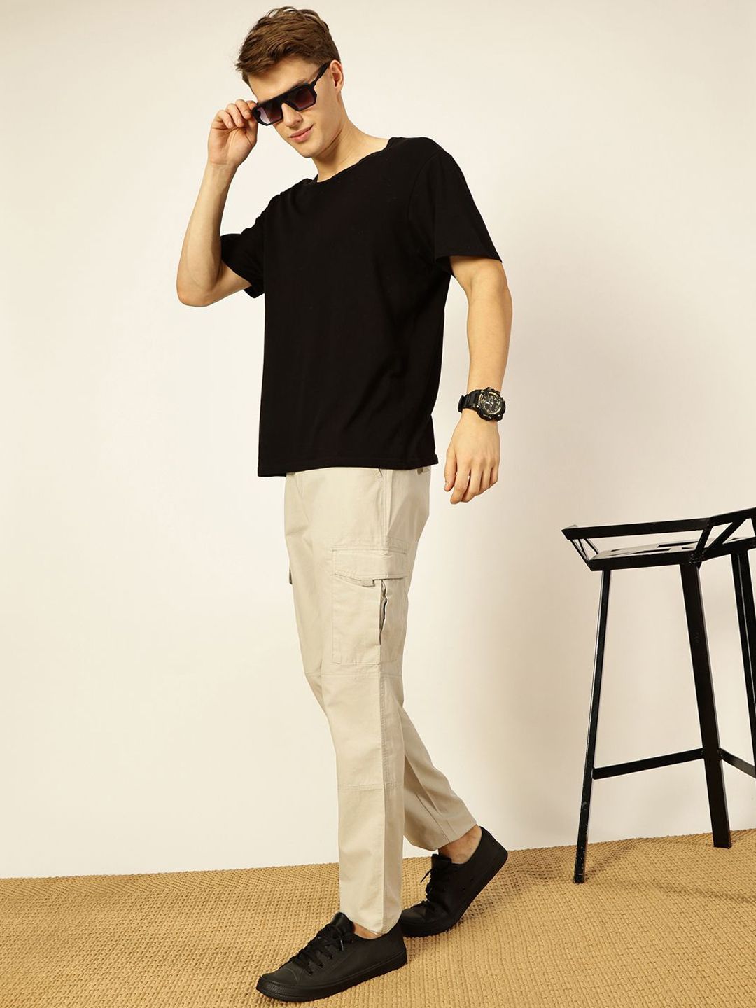 Thomas Scott Men Smart Cotton Regular Fit Cargos Trousers