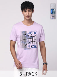 Pek ADRO Lelaki dengan 3 T-shirt Kapas Leher Bulat Bercetak Grafik