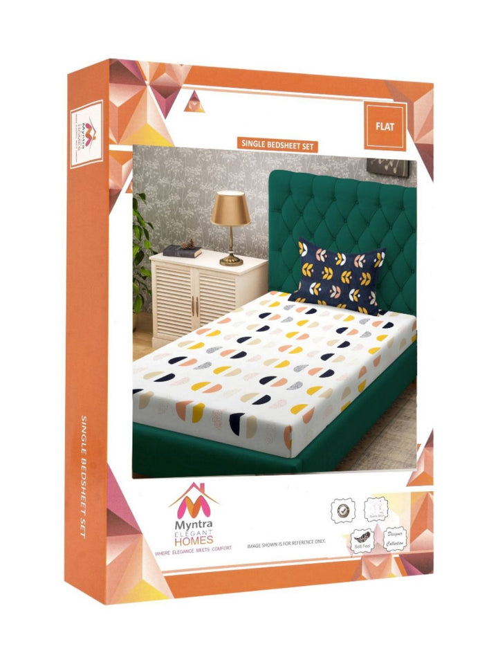 Myntra Elegant Homes White Geometric Polycotton 300 TC Single Cadar Halus dengan Sarung Bantal-89 x 59 inci