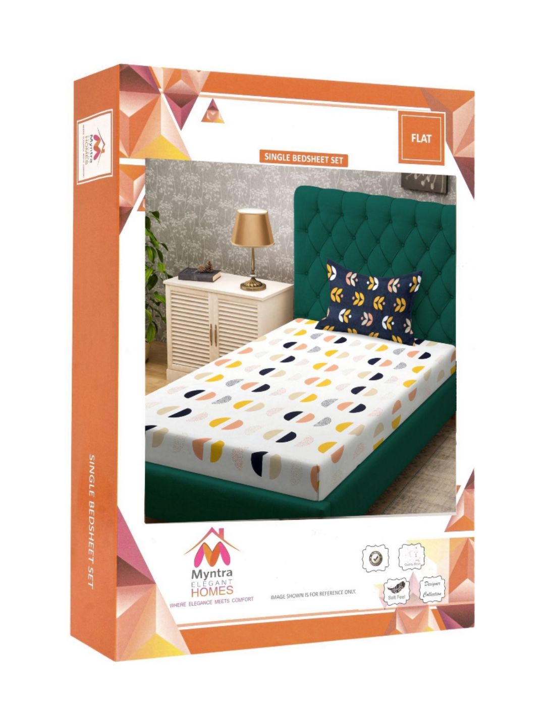 Myntra Elegant Homes White Geometric Polycotton 300 TC Single Cadar Halus dengan Sarung Bantal-89 x 59 inci