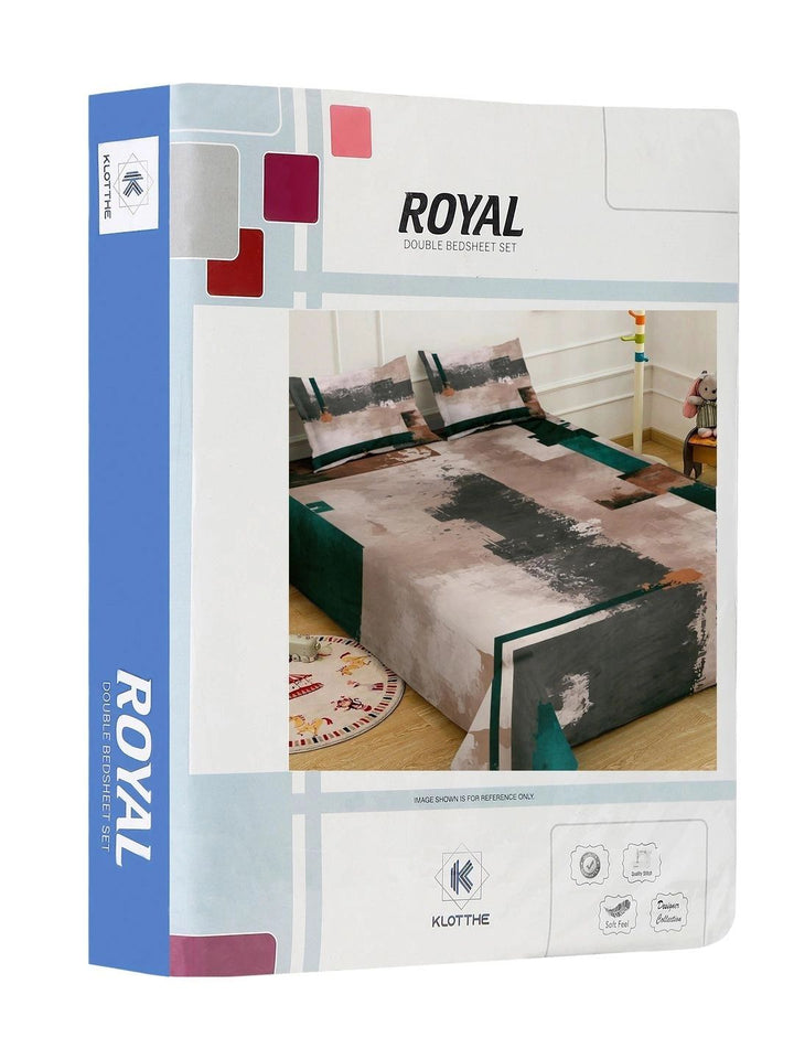 KLOTTHE Brown & Grey Geometric 400 TC King 7D Bedsheet with 2 Pillow Covers